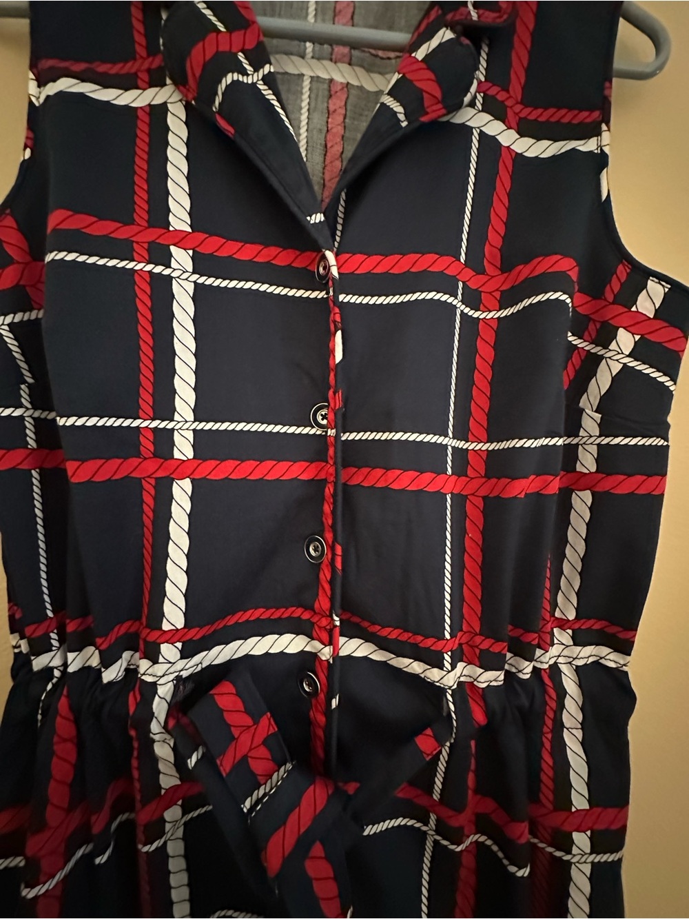 Talbots Navy Sleeveless Plaid Shirt Dress with Red and White Trim - Picture 16 of 16